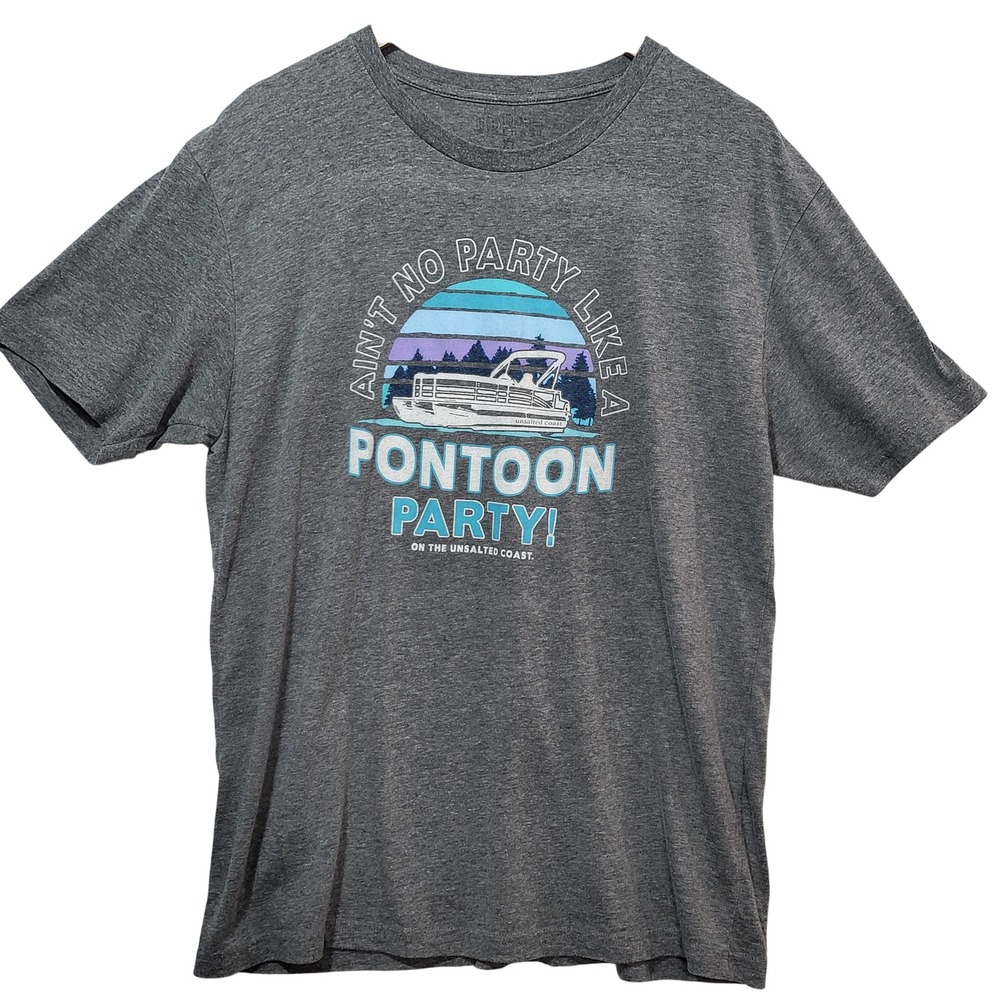 Unsalted Coast Mens Pontoon Party Graphic T-Shirt Heather Grey Lake Life XL